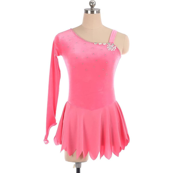 YDHTIZ Sieviešu profesionālās daiļslidošanas konkursa kleitas Kid meitenes viena piedurkne Rhinestone balerīna tērpi Konkurence Training Athletic Female