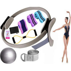 Generico Pilates Essentials komplekts sievietēm, Pilates gredzenu un bumbu komplekts, 25 cm figūra 8 pretestības joslas jogas lentes stiepšanai, Booty lentes treniņu jogas bumba