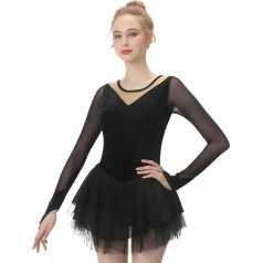 Meitenes Sievietes daiļslidošana kleita Rhinestone augstas elastības garām piedurknēm apmācības konkurss valkāt