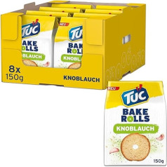 TUC Bake Rolls Ķiploki - kraukšķīgi dubultā cepti maizes čipsi - 8 x 150g