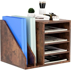 Senhoglb 4 nodalījumu koka biroja galda mapju turētājs, A4 dokumentu turētājs, A4 dokumentu turētājs, vēstuļu paplātes, mapju turētājs, žurnālu turētājs, daudzfunkcionāls papīra, žurnālu, biroja piederumu organizētājs, brūns