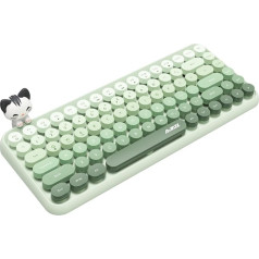 FELiCON Ajazz 308i bezvadu retro tastatūra, Bluetooth, klusa, mīļa, gudra datora tastatūra ar apaļu, matētu tekstūru, kompaktiem 84 taustiņiem, QWERTY, rakstāmmašīnas dizains PC, klēpjdatoram, Mac - zaļa