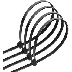 Melnas neilona kabeļu saites, kas ideāli piemērotas dažādiem mērķiem, 100 gab. iepakojumā 7,2 mm platas un 500 mm garas, kas nodrošina izturību un izturību.