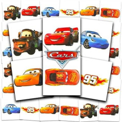 Disney Cars Tattoos Party Favors Bundle ~ 72 perforēti 2 x 2 collas automašīnu pagaidu tetovējumi bērniem, zēniem, meitenēm (Auto ballīšu piederumi)
