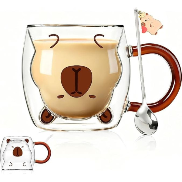 Dāvanas sievietēm, Cute Capybara Things, divstūra kafijas glāzes, Kawaii Cappuccino tasītes, tējas, espresso, Latte Macchiato glāzes, Ziemassvētku dāvanas, dzimšanas dienas dāvanas, smieklīgas dāvanas draudzenei