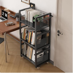 Ornestia grāmatu grozs ar riteņiem, 200 lbs bibliotēkas grozs ar rokturi, vienpusēji L formas plaukti mājai, birojam un skolai, ar 3 magnētiskiem grāmatu statīviem - melns