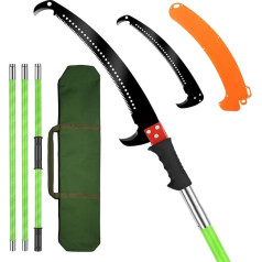 Teleskopiskais zargriešanas zāģis 4 m Teleskopiskās zargriešanas šķēres: Regulējama garuma atzarošanas zāģa teleskops, rokas zāģis atzarošanas zāģis ar somu zaru veidošanai un koku kopšanai