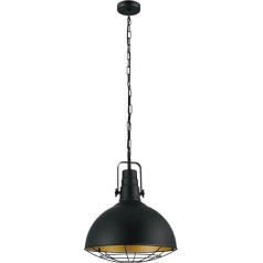 EGLO Cannington piekaramais gaismeklis, 1 spuldzes industriāls retro retro piekaramais gaismeklis no tērauda melnā, zelta krāsā, galda lampa, viesistabas lampa ar E27 ligzdu, diametrs 38,5 cm