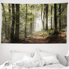 ABAKUHAUS Rudens gobelēns un gultas pārklājs, miglainais savvaļas kalns, izgatavots no mīksta mikrošķiedras auduma, mazgājams, neizbalē, digitālais apdruks, 230 x 140 cm, brūni zaļš