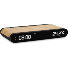 MOOOV 477349 Modinātājs, lādētājs, indukcijas, 15 W un USB-C pieslēgvieta, integrēta temperatūra, koka efekts