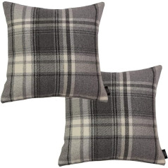 McAlister Textiles Heritage Cushion Cover | 2 komplektu komplekts Charcoal Grey Soft Wool Feel Brushed Tartan Check Plaid Square Scatter Throw Cushion | 43cm 17