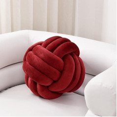 Sioloc Soft Knot Ball Cushion, apaļš spilvens mājas dekorēšanai, plīša spilvens, apaļš ar rokām sasiets plīša spilvens, apaļš plīša spilvens (13,7 collas, vīna sarkans)