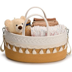 SEBRAM Baby Changing Table Organiser - Boho kokvilnas virves pārtīšanas grozs, autiņbiksīšu organizētājs un autiņbiksīšu grozs ar izolētām kabatām un nēsāšanas siksnu (brūns)