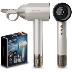 Cecotec DryGlam Waves šampanieša matu žāvētājs ar bezsuku motoru un plazmas tehnoloģiju. 1600 W, 110000 RPM, 4-in-1 uzlikņi, Coanda efekts, digitālais displejs, inteliģentā siltuma kontrole, atmiņas funkcija.