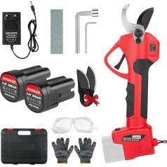 45 mm akumulatora dārza šķēres, elektriskās dārza šķēres ar 2 gab. 21 V 2000 mAh akumulatoru un rezerves asmeņu komplektu, LCD displejs, bezsuku motors, elektriskās dārza šķēres, zaru griezējs