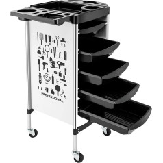 MINRS Frizieru ratiņi, darba ratiņi, salona ratiņi ar 5 izvelkamām atvilktnēm, 4 riteņi, 52 x 36 x 90 cm, plastmasas kosmētikas ratiņi frizētavām, frizētavām, frizieriem, frizieriem, matu stilistēm