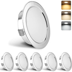 YindaLux 6 LED iegremdējamo starmešu komplekts 230 V 3 W 3000 K silti balta 4000 K neitrāli balta 6000 K vēsā balta LED starmeši Ultra Flat 300 LM caurums 55-58 mm un 15 mm plakans IP44 iegremdējamas mēbeles