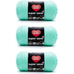 Red Heart Super Saver 3 Pack 198g akrila 4 Medium Worsted 330m adāmadatas tamborēšanai Minty dzija