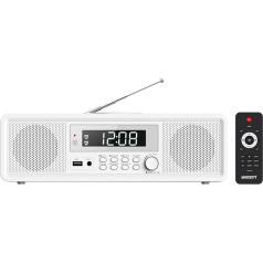 Radio ar CD atskaņotāju, 20 W RMS skaņas sistēma, FM radio, CD atskaņotājs ar Bluetooth, USB, MP3, AUX, digitālais dubultais modinātājs, CD-R/CD-RW/MP3/WMA atskaņošana.