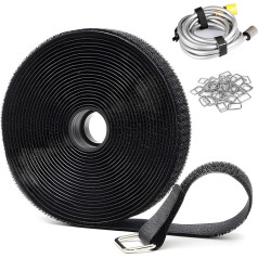 Regulējamas un atkārtoti lietojamas kabeļu siksnas ar 50 sprādzēm, brīva garuma Velcro siksnas efektīvai kabeļu vadībai un organizēšanai mājās, birojā un pie rakstāmgalda (2,5 cm × 10 m)