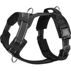 OneTigris Diesel regulējamas taktiskās siksnas, mīkstas polsterētas krūšu siksnas vidējiem un lieliem suņiem ar atstarojošiem elementiem, 1 rokturis, 3 D-veida gredzeni (melns, M)