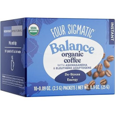 Four Sigmatic Adaptogen vidēji grauzdēta šķīstošā kafija ar ašvagandu, čagu un tulsi, imūnsistēmas atbalstam un stresa mazināšanai, keto, daudzkrāsaina, 0,09 oža, 10 gab. iepakojums