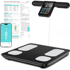 KUAIVO ķermeņa tauku svari ar rokas sensoriem, ķermeņa analīzes svari ar lietotni un VA digitālo displeju, svari ar ķermeņa tauku un muskuļu masas rādītājiem, personīgie svari ar ķermeņa tauku analīzi 28 rādījumiem