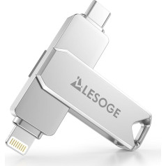 LESOGE MFi sertificēta USB C zibatmiņas karte 128 GB, mini USB zibatmiņas mobilo tālruņu fotoattēlu glabāšanai, 3 in 1 USB C un 3.0 zibatmiņas karte, ārējā krātuve fotoattēliem un video, foto zibatmiņas karte iPhone/iPad/Android/PC/Mac