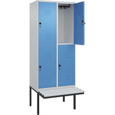 C+P | Doppelstock-Spind Classic Plus Sitzbank | 2 Abteile | lichtgrau/lichtblau | B 800 mm | Sicherheits-Drehriegel | auskragend | Kunststoff