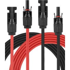 Diealles Shine® saules kabelis 4 mm², pagarināšanas kabelis, 5 m PV kabelis ar saules kontaktdakšu, IP67 ūdensizturīgs, sarkans + melns