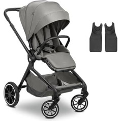 hauck Move N Care, tumši pelēks bērnu ratiņi no dzimšanas līdz 22 kg, grozāms sēdeklis ar noliecamu funkciju, XL kapuci ar UPF 50+, amortizācija un gumijas riteņi, regulējams augstuma slīdnis, iekļauts adapteris.