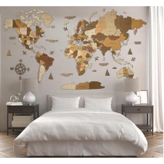 Koka pasaules karte (vācu valodā) - 3D mākslas lielformāta sienu dekori - kartes izmērs (M, L, XL) Jebkura gadījuma dāvanu ideja - sienas māksla mājai, virtuvei vai birojam (KALIFORNIJA, M (120 x 62 cm))