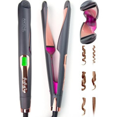 ANGENIL Pro Twist Keramiskais matu taisnotājs un lokšķēres ar dubulto spriegojumu, apaļas lokšķēres 2-in-1, ar vairākiem ieveidotājiem, ātra sildīšana, 11 regulējamas temperatūras (120-230 ℃), LCD displejs