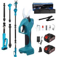 Akumulatora zaru grieznes 2-in-1, LCD displejs, ar 21 V 2 x 3,0 Ah akumulatoru un 2,3 m pagarināšanas stieni, 40 cm griešanas diametrs, zaru šķēres koku apgriešanai, saderīgas ar Makita akumulatoru