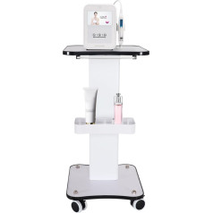 Ratiņi ar 2 plauktiem un rokturi - balti koka un metāla servēšanas ratiņi ar 4 riteņiem (2 bremzes) Skaistumkopšanas ratiņi skaistumkopšanas salonam, frizētavai, praksei, spa un mājsaimniecībai