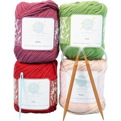 mindfulknits Adīšanas komplekts iesācējiem ar adāmadatām, adāmadatām un 100% kokvilnas adatām (4) - Veidojiet veļas lupatiņas Flora Adīšanas piederumu komplekts iesācējiem atpūtai un stresam