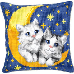 Vervaco Mēness un kaķēni izšūšanai krustdūrienā, daudzkrāsains spilvens