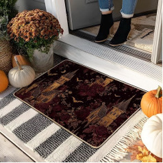 Tumši sarkans, gotikas stila ieejas paklājs rudens rotājumiem, gumijas, ūdensnecaurlaidīgs, neslīdošs, putekļus absorbējošs, piemērots lietošanai iekštelpās un ārpus telpām, viegli tīrāms, 73,2 x 43,2 cm, Halloween haunted house durvju p