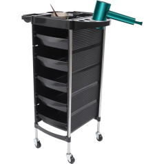 Nerūsējošā tērauda frizieru ratiņi, darba ratiņi, maksimālā kravnesība 8 kg, melni, taisnstūra formas