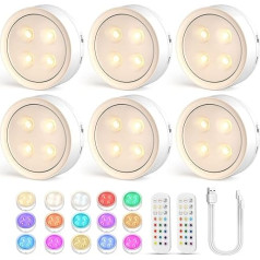 Onumii LED akumulatora apgaismojums skapī ar tālvadības pulti, USB uzlādējams apgaismojums zem skapja, magnētiskais bezvadu vitrīnas apgaismojums, punktveida laika iestatīšanas funkcija skapim, virtuvei, guļamistabai (6 gab., balts)