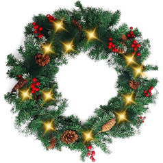Belle Vous Ziemassvētku virtene - 270 cm egļu virtene ar ogām un priežu čiekuriem 10 LED gaismiņas Silti balta - kāpņu virtene Ziemassvētku rotājums kamīnam, kāpņu margām,