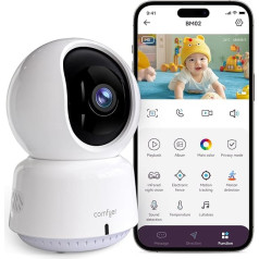 Comfyer Baby Monitor WLAN IP kamera, grozāmā novērošanas kamera iekštelpās ar divvirzienu audio, 4-dalītu ekrānu, kustības izsekošana, IR nakts redzamība, šūpuļdziesmas bērnam, mājdzīvniekam, sunim