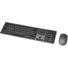 Amazon Basics Bezvadu uzlādējama tastatūra un pele Ļoti plāna, bezvadu tastatūra ar ciparu tastatūru (melna)