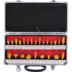 24 -teiliges Wolfram -Stahl -Router -Bit mit 8 mm -Schaft für Holzbearbeitung, Mahlen, Trimmen und Rillen, komplett mit Aluminium -Aufbewahrungsbox und Schraubenschlüssel