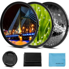 Fotover 82 mm zvaigžņu filtrs 3 gab. (4 punkti, 6 punkti, 8 punkti) ar centrālo fiksācijas vāciņu objektīvam Canon Nikon Sony Olympus un citām spoguļkamerām + 3 slotu filtru somiņa