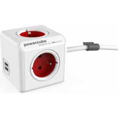 Powercube pagarinātā usb barošanas sloksne 1.5m 2402rd/freupc sarkana