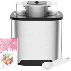 Vpcok Direct Ice Cream Maker Nerūsējošā tērauda saldējuma mašīna ar noņemamu ledus tvertni saldējuma sorbeta saldētajam jogurtam Ietver recepšu grāmatu (bez kompresora)