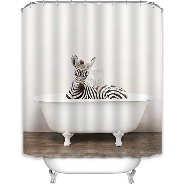 Xlabor Funny Animal dušas aizkars Vannas aizkars Ūdensizturīgs pret pelējuma audums, ieskaitot 12 dušas aizkaru gredzenus vannas istabai Zebra 180 x 180 cm