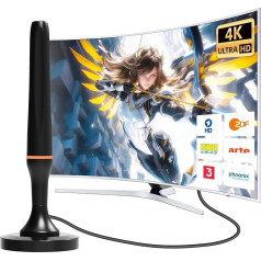 DVB-T/DVB-T2 antena, iekštelpu antena TV HDTV, liela darbības rādiusa un 360° uztveršanas diapazona antena ar spēcīgu magnētisko pamatni, piemērota 4K 1080p un visiem televizoriem VHF/UHF/DAB