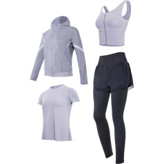 Četru daļu pilates komplekts sievietēm, jogas jaka, krūšturis, šorti un bikses, XL izmērs, melns, visiem treniņu veidiem